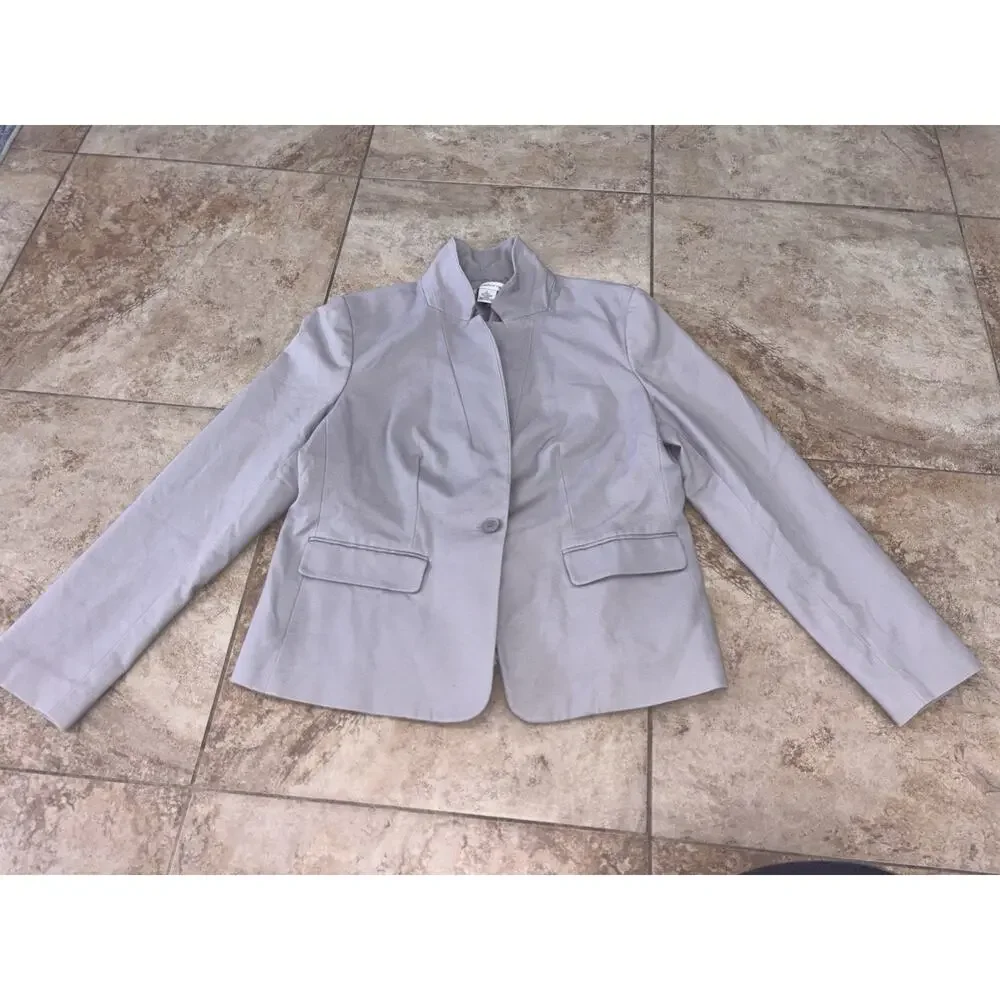 Liz‎ Claiborne Women's Grey Blazer Large Notch Lapel Lined Single-Breasted